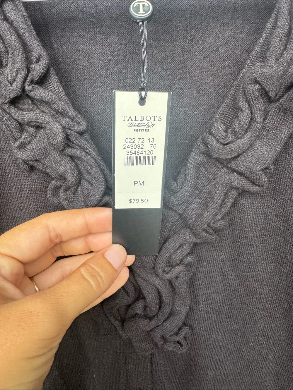 Talbots Black Knit Cardigan with Logo Button